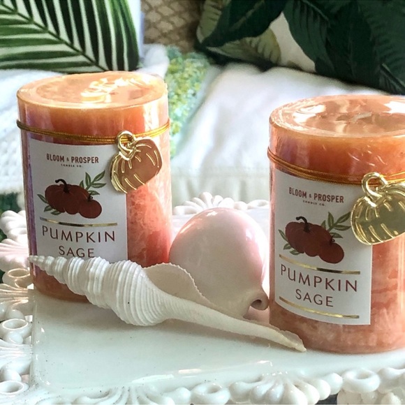 NIP! Pumpkin Sage Pillar Candles Fall Halloween Thanksgiving - Picture 2 of 5